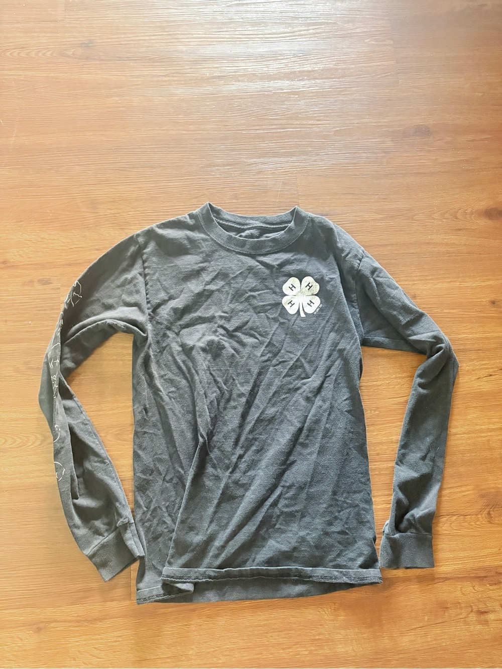Women's Black Long Sleeve Tee with White Clover Graphic